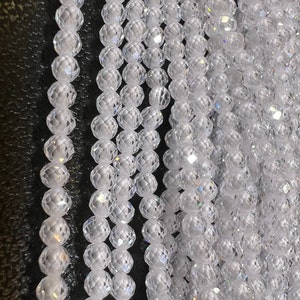 White Zircon Micro Faceted 3mm Round Beads AAA Gemstone Jewelry Making CZ Beads 14.5&quot; Strand