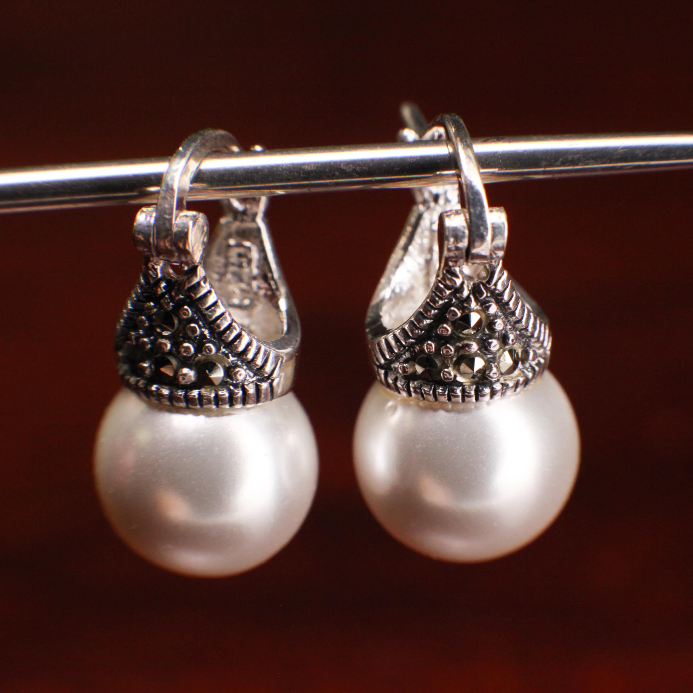 Marcasite and pearl earrings discount