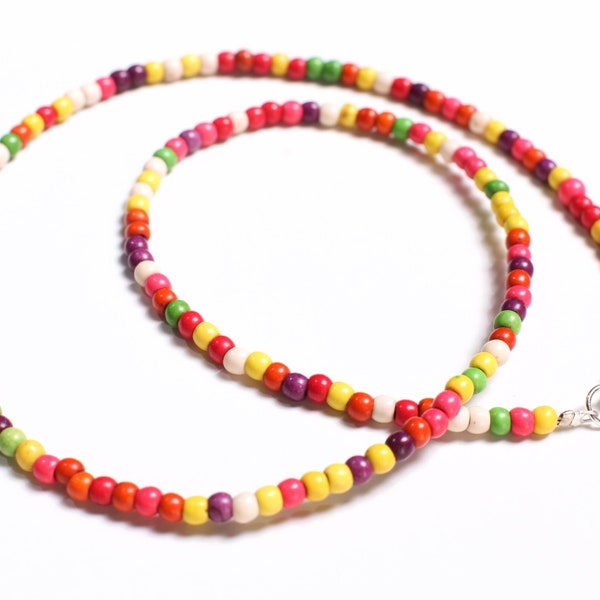 Multi color Magnesite 3mm Rondelle Beads Choker Necklace. African beads , summer style bright orange yellow purple green beads