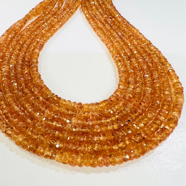 Rare gemstone Spesotite , Natural  Mandarin Garnet 3.5mm Faceted roundel 7",14" strand for jewelry making spectacular beads. 14" st 50 cts