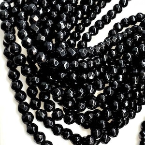 ブラックオニキス 4 mm ファセットラウンド、ジュエリー作り用天然ブラックオニキス宝石ビーズ 14.25 インチストランド、単品または大量卸売