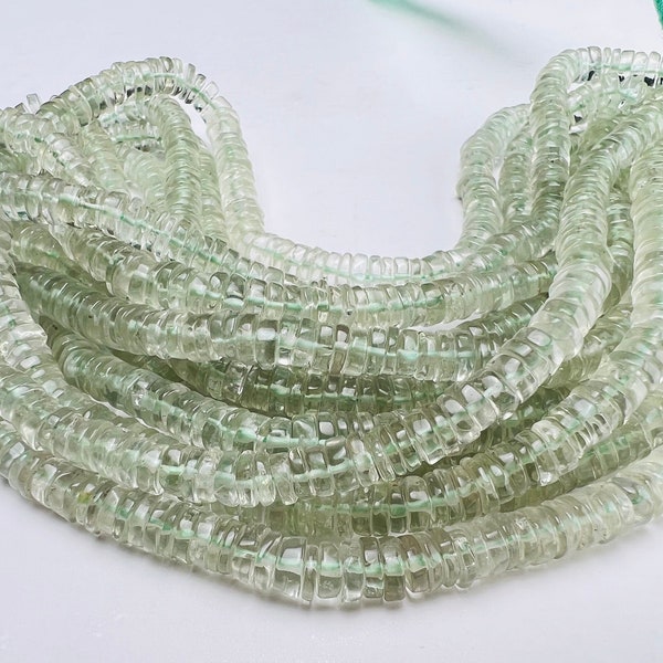 Green Amethyst smooth Heishi tyre 5.5-6mm washer bead Green Prasiolite Jewelry Making Gemstone Beads 6.5" , 13"