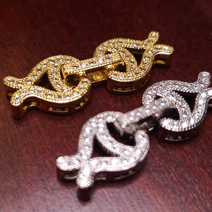 Cubic Zirconia CZ Micro Pave Diamond Style Sterling Silver Rhodium Fish Shape Fancy Clasp 10x30mm, High End Jewelry Making Folding Clasp