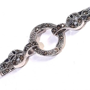 Vintage Marcasite 925Sterling Silver Safety Lock Clasp, 15mm circle, 25mm bars, 55mm Length. Vintage Antique Marcasite Fancy clasp. 1 set