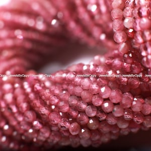 Natural Pink Tourmaline 2mm and 3mm Faceted Diamond Micro Cut Round 12.75" Strand