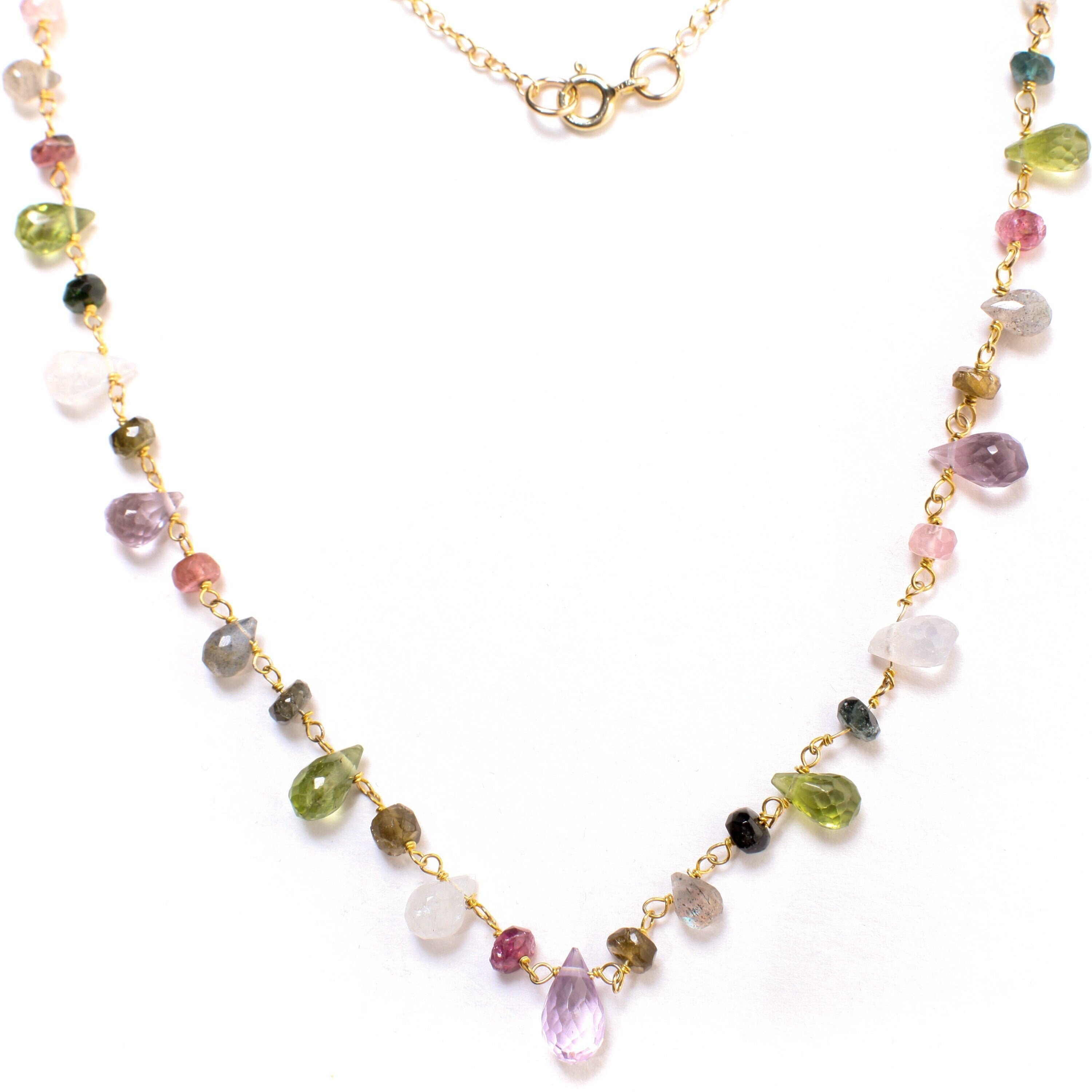 Multi Gemstones Necklace Wire Wrapped Faceted Peridot Multi Gemstones Necklace Wire Wrapped Faceted Peridot