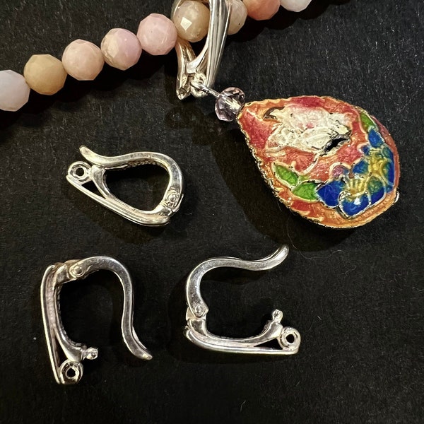 925 Sterling Silver Enhancer Hinged bail, interchangeable pendant Bail, 8.6x13mm pendant holder. snap on Bail, 1 Piece/Bulk Price