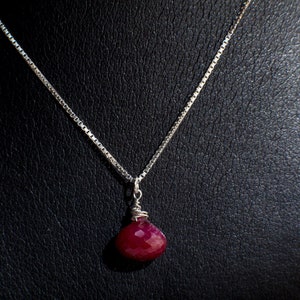 Ruby Necklace Set, Genuine Ruby Drop Briolette Onion Shape and 5" Long Threader Earrings in 925 Sterling Silver Box Chain Necklace