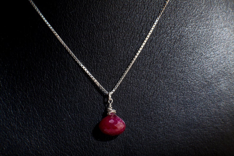 Ruby Necklace Set, Genuine Ruby Drop Briolette Onion Shape and 5" Long Threader Earrings in 925 Sterling Silver Box Chain Necklace