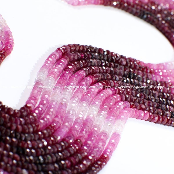 Ombre Ruby Rondelle, Natural Ruby Faceted Ombre Shaded  Roundel Gemstone Beads for jewelry Making, Bracelet, Necklace, Earrings