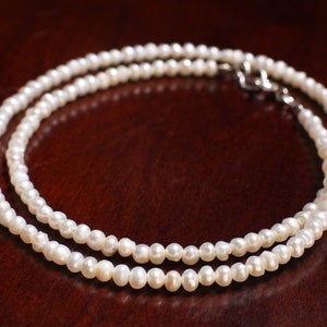 Natural Freshwater 3-3.5mm Seed Pearl roundel  925 Sterling Silver white pearl  Necklace, Holiday Gift