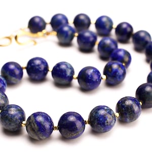 Natural Lapis Lazuli 16mm Plain Round with Gold Bali Style Spacer, Handmade Necklace