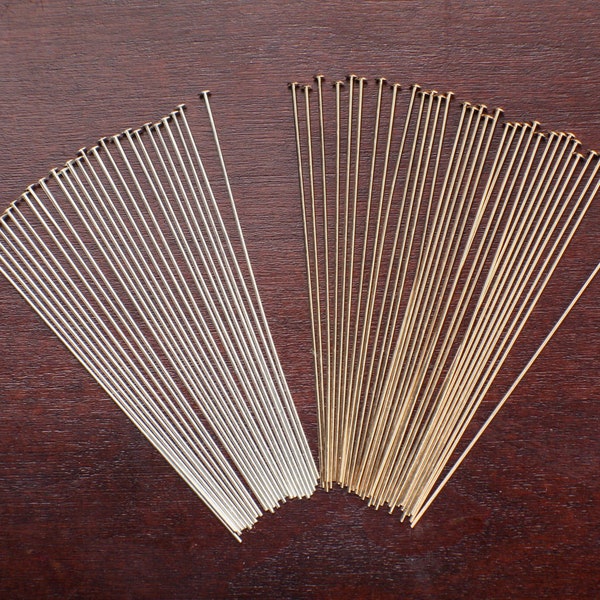 Flat Head Pin 2" 24 Gauge, 925 Sterling Silver & 14K Gold Filled, DIY Jewelry Making Findings, Beading Supplies, Made in USA