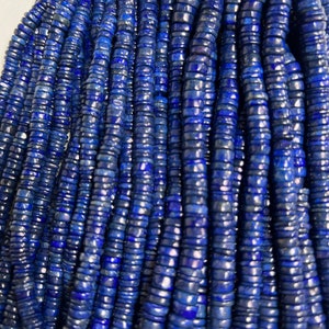Genuine Lapis Lazuli Smooth Heishi 6.5-7mm Roundel Washer Beads 8&quot; Strand  AAA Bright Blue Gold Matrix Natural Lapis