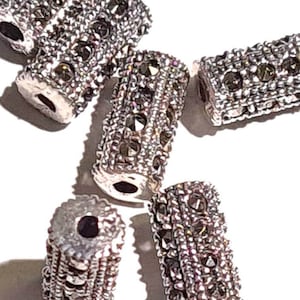 925 Sterling Silver Marcasite tube 5x10mm, 1mm Inner Diameter, Vintage Antique Handmade Designed jewelry making spacer noodle, 925 stamped
