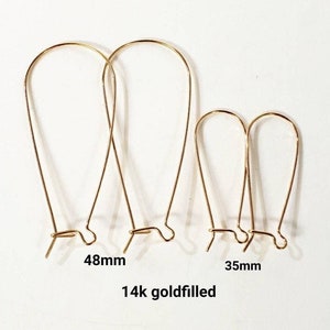 14k gold filled 35mm and 48mm long kidney earwire , made in USA , smooth long earrings making elegant earwire , 1 pair, 2 pieces