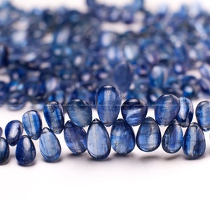 Cianita azul natural 4x6,5-9 x 11 mm, forma de pera lisa, AAA, calidad superior, rara, cuentas de piedras preciosas para hacer joyas