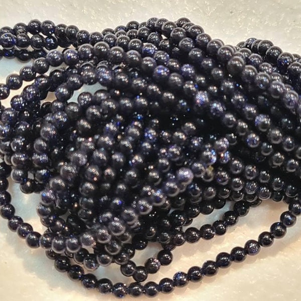 Navy Blue Gold Sandstone 2mm Round Beads, Jewelry Making Round Polished Gemstone Beads, DIY Necklace, Bracelet 16" Strand