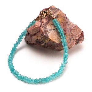 Neon blue Apatite 4mm Faceted roundel  Gemstone Bracelet in 925 Sterling Silver or 14K Gold Filled Lobster Clasp