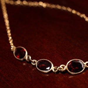 Genuine Garnet Faceted Merlot Red 6x10mm Oval Bezel 14K Gold Filled Cable Chain Necklace, Bridal, January Birthstone, Valentine Gift