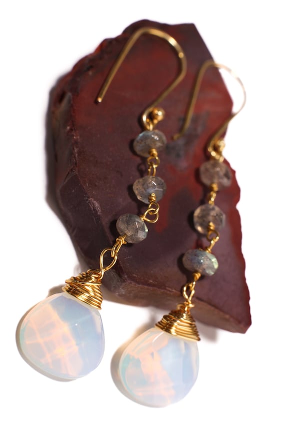 Labradorite Wire Wrapped Dangling Opalite 12mm Fa… - image 2