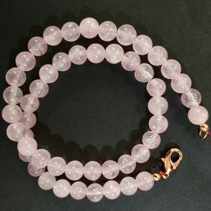 Natural Rose Quartz 8mm smooth Round beaded Rose Gold Necklace .Soft pink Gemstone for Love valentine gift