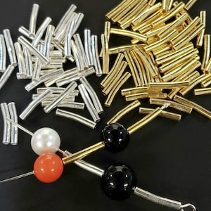 925 Sterling Silver and 22k Gold vermeil 2x12mm curved tube spacer for jewelry making. 10, 50 and 100pcs