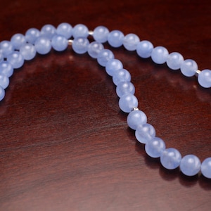 Periwinkle Blue Chalcedony 8mm Silver Necklace Choose from 16&quot; to 34&quot; with Optional Matching Earrings
