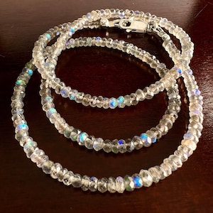 Labradorite Blue Flash Faceted 4mm Rondelle Choker Layering Necklace in 925 Sterling Silver, Birthday, Yoga ,Healing ,Woman Gift