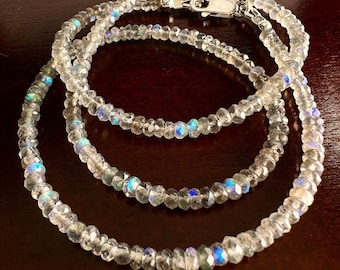 Labradorite Blue Flash Faceted 4mm Rondelle Choker Layering Necklace in 925 Sterling Silver, Birthday, Yoga ,Healing ,Woman Gift