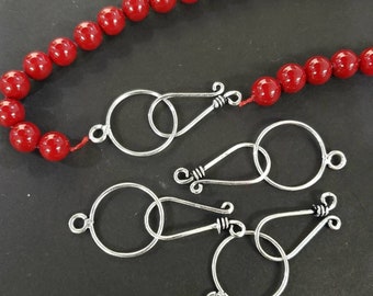 Cierre de gancho y ojo Bali de plata de ley 925. Gancho de 22 mm de largo y círculo de 16 mm, hecho a mano, cierre de joyería vintage. 1 juego o al por mayor.