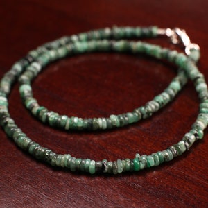 Emerald Shaded 4mm Heishi Choker Necklace in 925 Sterling Silver, May Birthstone, Men and Women gifts