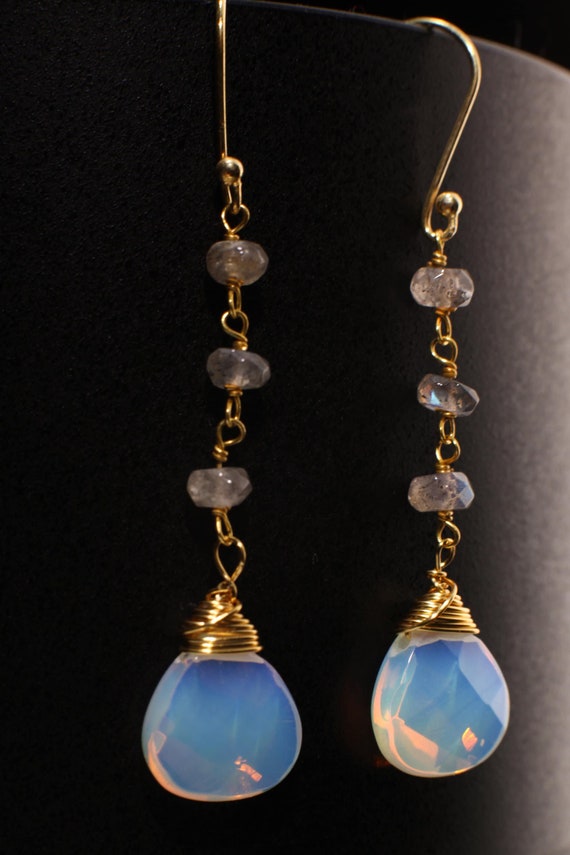 Labradorite Wire Wrapped Dangling Opalite 12mm Fa… - image 5