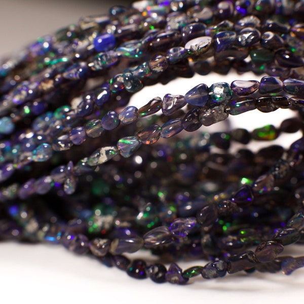 Black Ethiopian Opal raw  Smooth nugget blue flash 4-6mm jewelry making gemstone beads , 8",16" strand or bulk wholesale