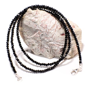 Collier ras de cou minimaliste en spinelle noir naturel de 3 mm en argent sterling 925 avec superposition de diamants, collier à superposition minimaliste de 14 à 40 pouces
