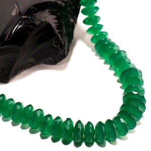 Echte grüne Onyx German Cut große abgestufte facettierte Rondelle 7-11mm AAA-Qualität 17,5 &quot;Halskette mit 2&quot; Verlängerungskette, Mai Birthstone