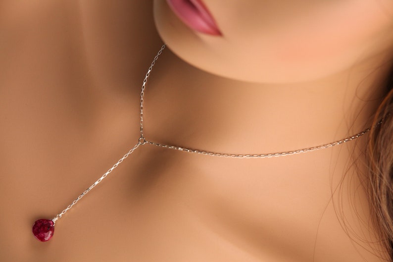 Genuine Ruby Necklace Faceted 12mm Heart Briolette Teardrop Wire Wrapped Necklace in 925 Sterling Silver valentine gift