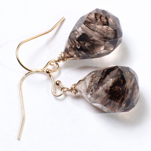 Black Rutilated Quartz Earrings Sterling Silver Dangle Etsy