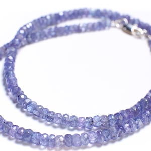 Tanzanite Faceted 4mm Rondelle Choker Necklace in 925 Sterling Silver, Gold Filled, Birthday, Natural Man, Woman gifts