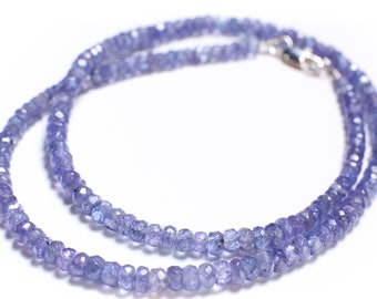 Tanzanite Faceted 4mm Rondelle Choker Necklace in 925 Sterling Silver, Gold Filled, Birthday, Natural Healing Energy Chakra Man, Woman gifts