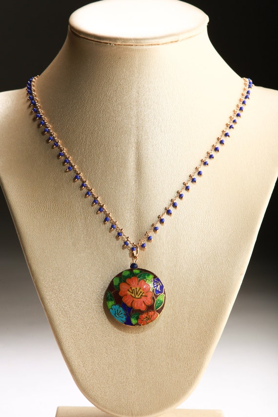 Traditional Cloisonné Pendant Double Sided Vintage Fl… Gem