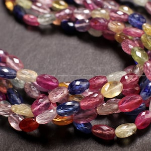 Multi Sapphire Faceted Oval, Natural 5x7-6x10mm Shaded Faceted clear AAA quality Puffed Oval Gemstone, Jewelry making Beads 6&quot;, 12&quot; Strand.