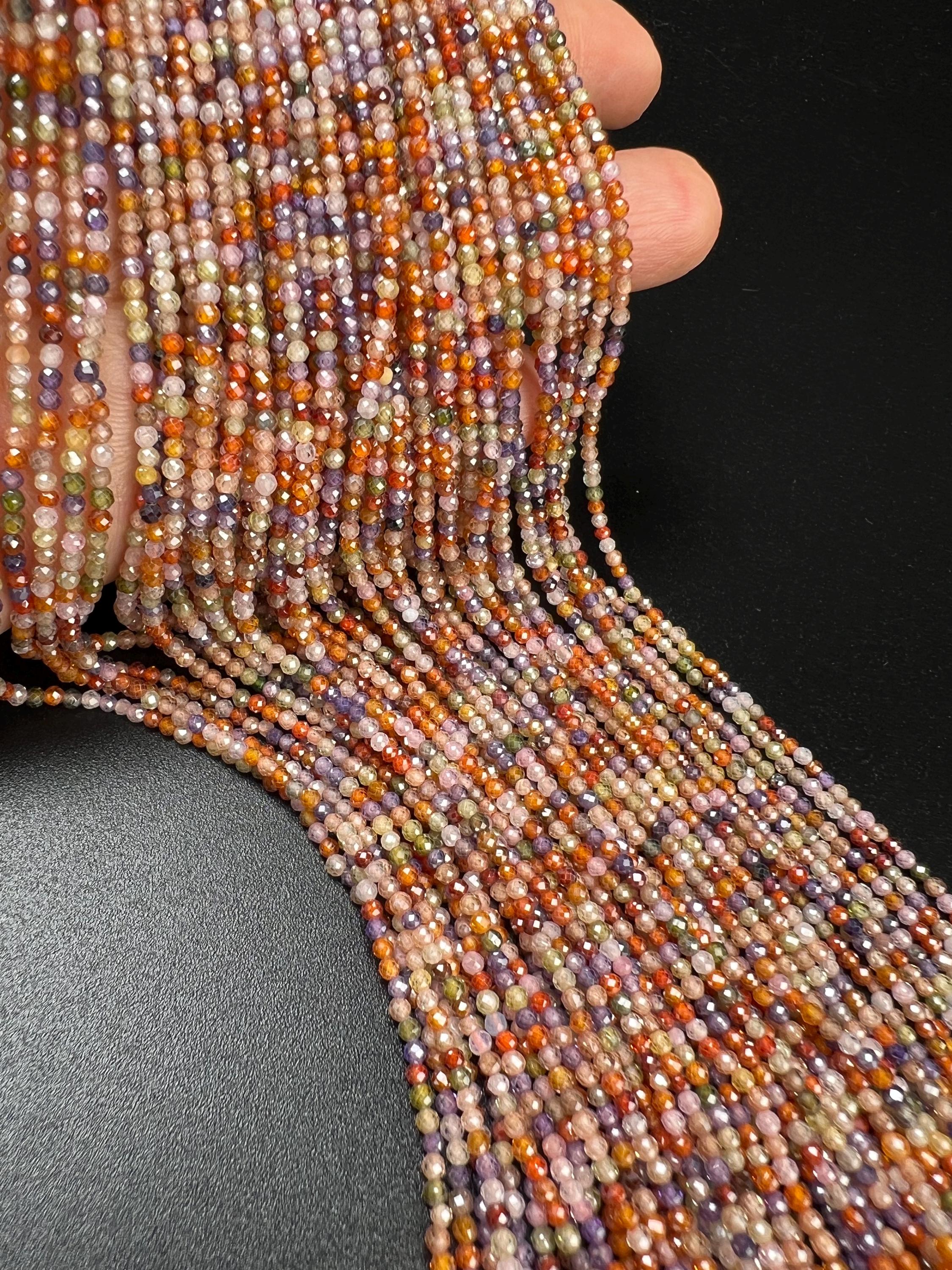 Multi Colour Cubic Zirconia Faceted Round Beads 3mm - 39cm String - Beads And Beading Supplies