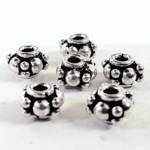 925 Sterling Silver Bali bead 5x7mm roundel, vintage handmade spacer, heavy weight, sell by 6 pieces.