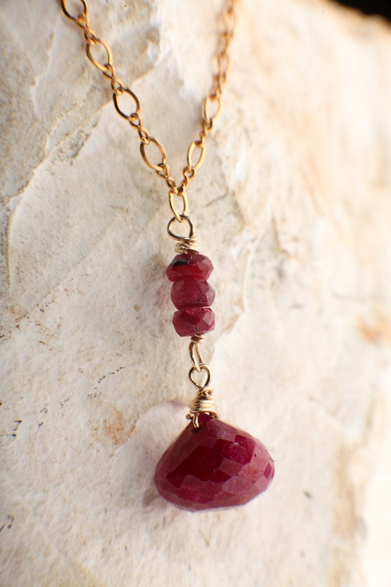 Ruby Onion Drop Briolette, Genuine Ruby Wire Wrap… - image 3