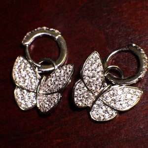 925 Sterling Silver CZ Diamond Butterfly 14x17mm Interchangeable Huggie Hoop Earring, 925 stamped, beautiful gift for her