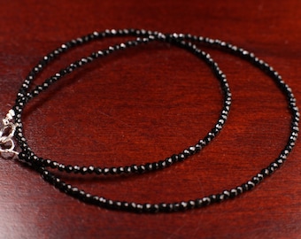 Natural Black Spinel 925 Sterling Silver AAA High Quality Necklace Micro Faceted 2mm Diamond Cut Choker Minimalist,Layering Necklace.