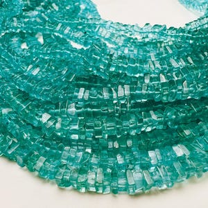Natural Apatite  Square Heishi washer Beads  for Jewelry Making 6” 12” strand Natural Apatite Beads beautiful aqua neon blue beads
