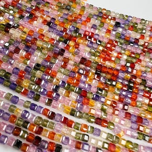 Cubic Zirconia Square Cube Micro Faceted 3x3mm Rainbow Beads AAA Gemstone Jewelry Making CZ Beads 1.5”full  Strand approximately 145 pieces
