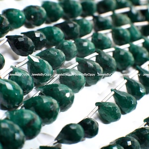 Emerald Briolette, Genuine Graduated Emerald Green Faceted Teardrop 5x7-7x11mm Gemstone Jewelry Making Bracelet, Necklace Earrings Beads 9&quot;